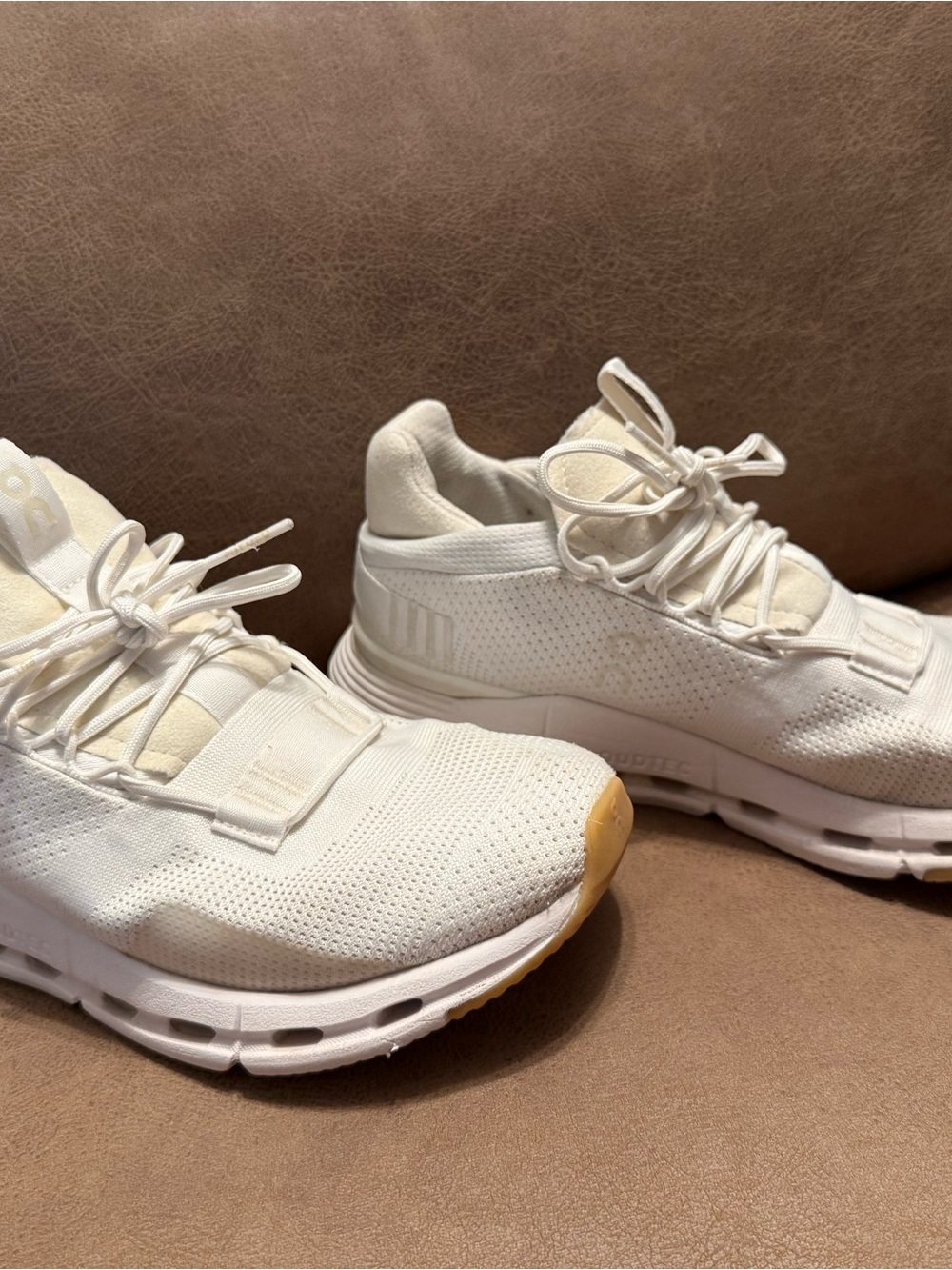 On Running Women's White Sneakers with Gum Toe Accent